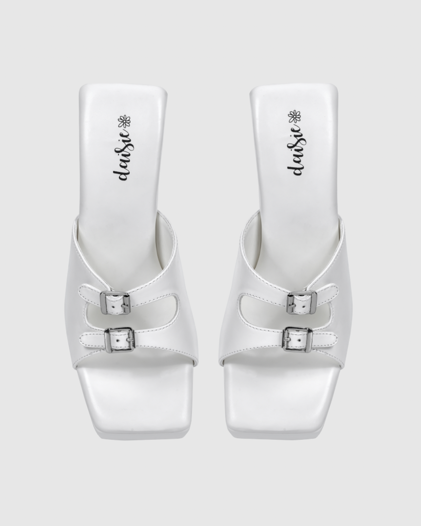The Cloud White Buckle Heels