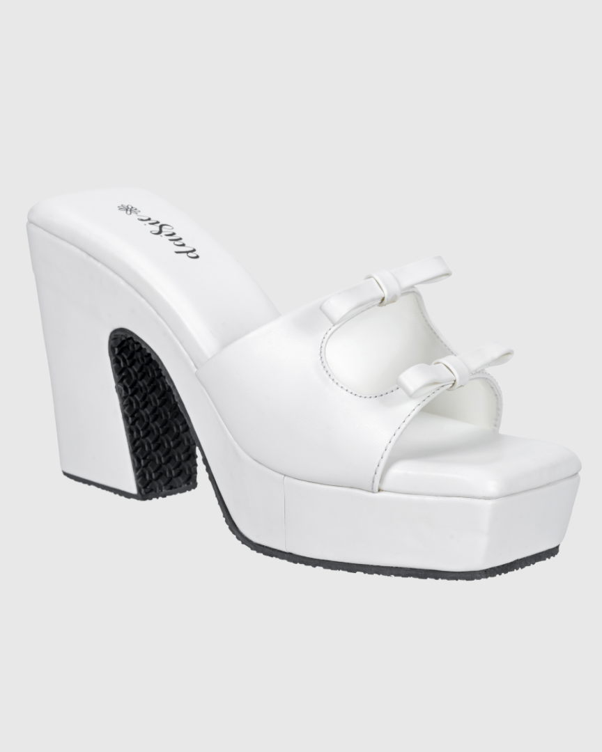 Y2K Bow Heels- White