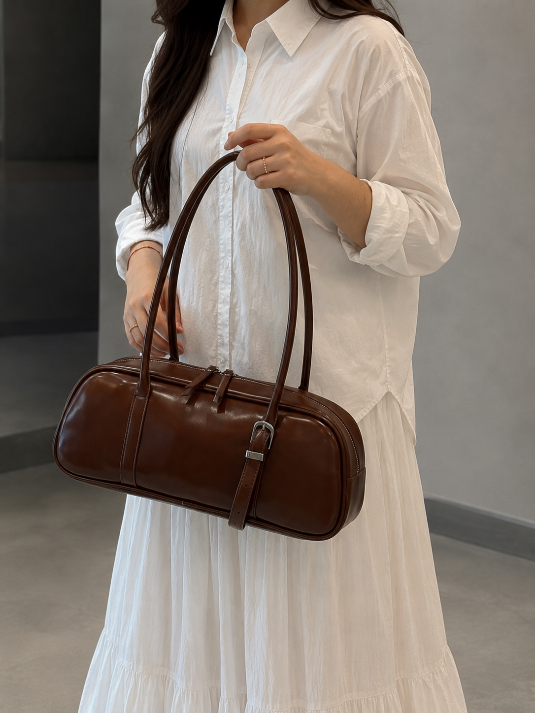 Sienna | Women’s Brown Shoulder Bowling Bag | Premium Faux Leather Handbag