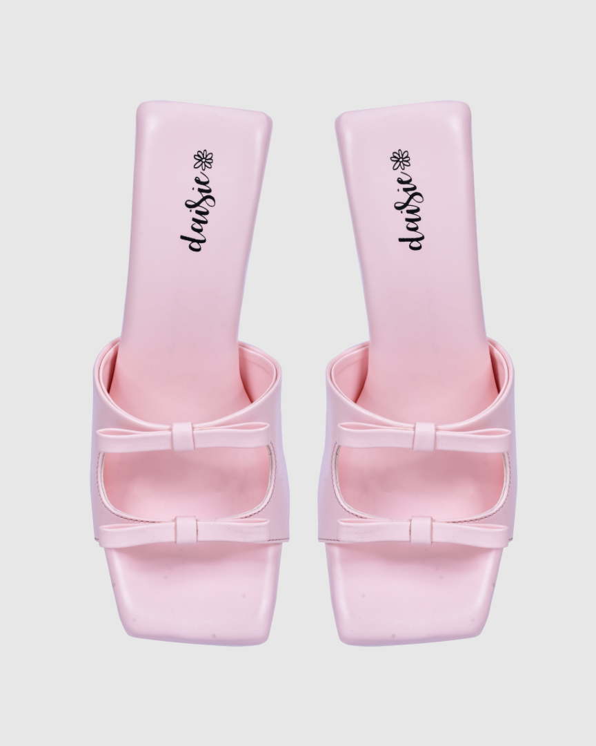 Y2K Bow Heels- Baby Pink