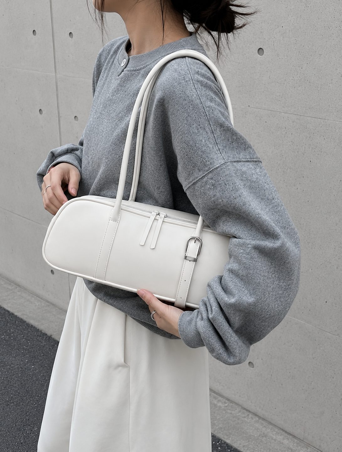 Mirelle | Women’s Ivory Shoulder Bowling Bag | Premium Faux Leather Handbag