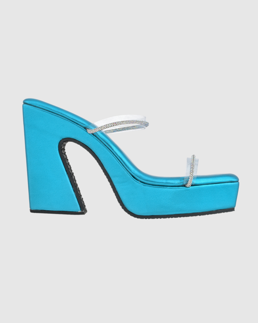 Y2K Blue Double Diamond platform heels