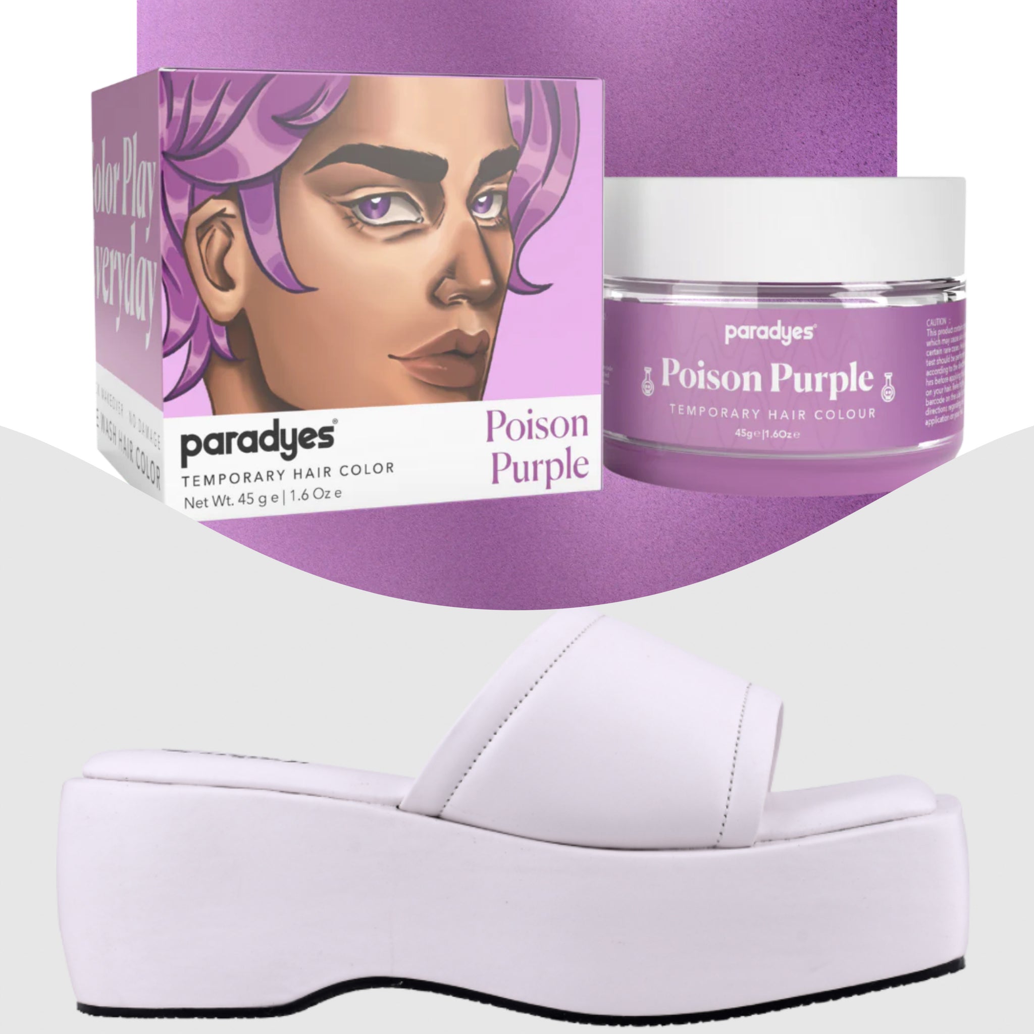 Paradyes Poison Purple  Temporary Hair Color +  Chunky Broad Strap White platforms