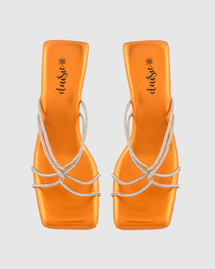 Y2K Orange Web Diamond platform heels