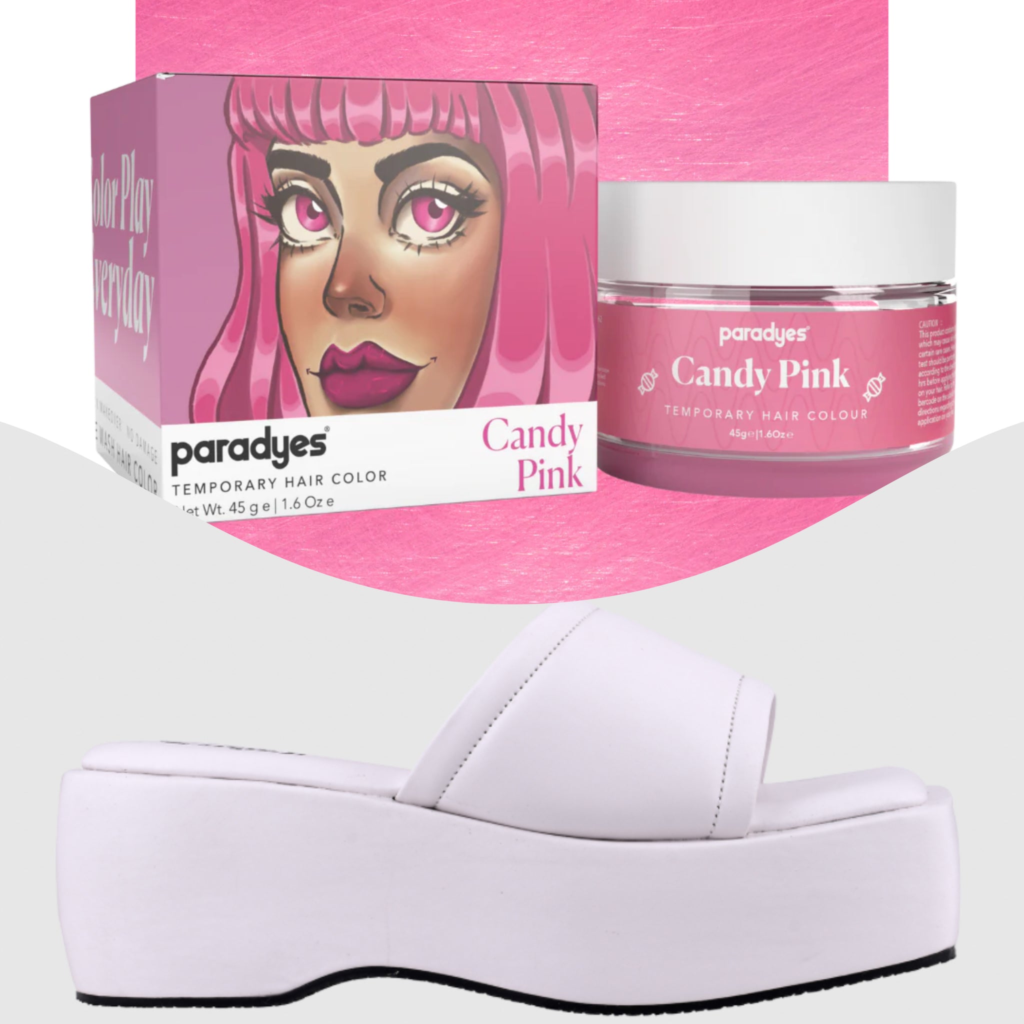 Paradyes Candy Pink Temporary Hair Color +  Chunky Broad Strap White platforms