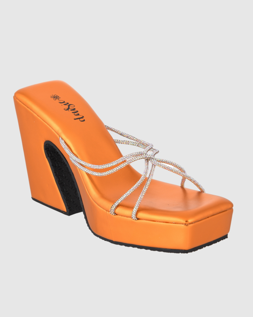 Y2K Orange Web Diamond platform heels