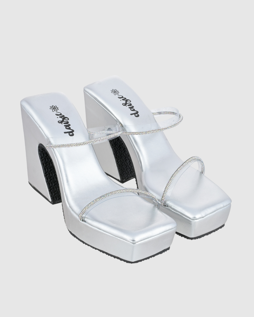 Y2K Silver Double Diamond platform heels