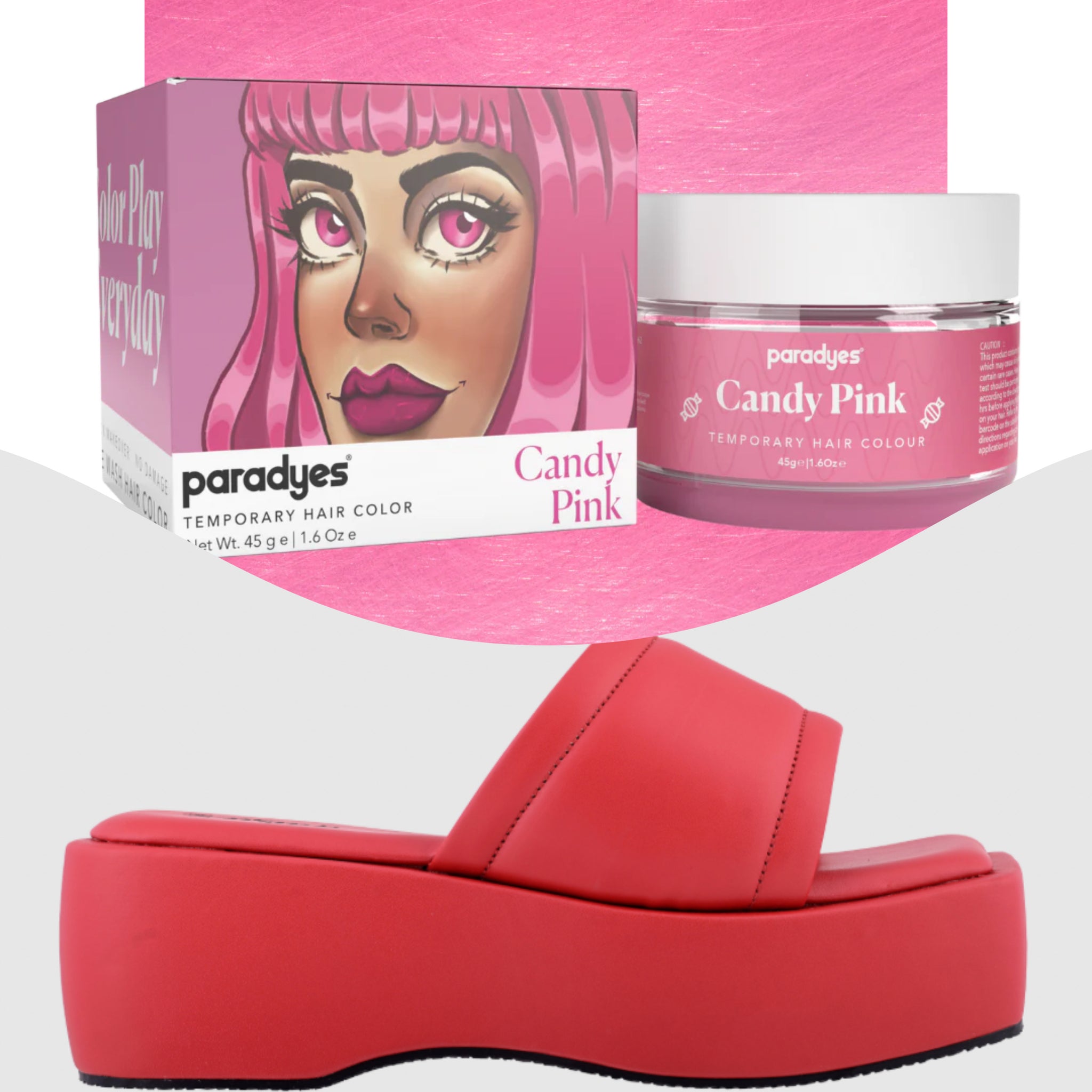 Paradyes Candy Pink Temporary Hair Color +  Chunky Broad Strap Red platforms
