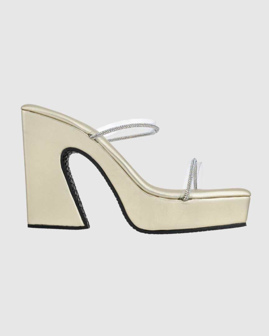 Y2K Gold Double Diamond platform heels