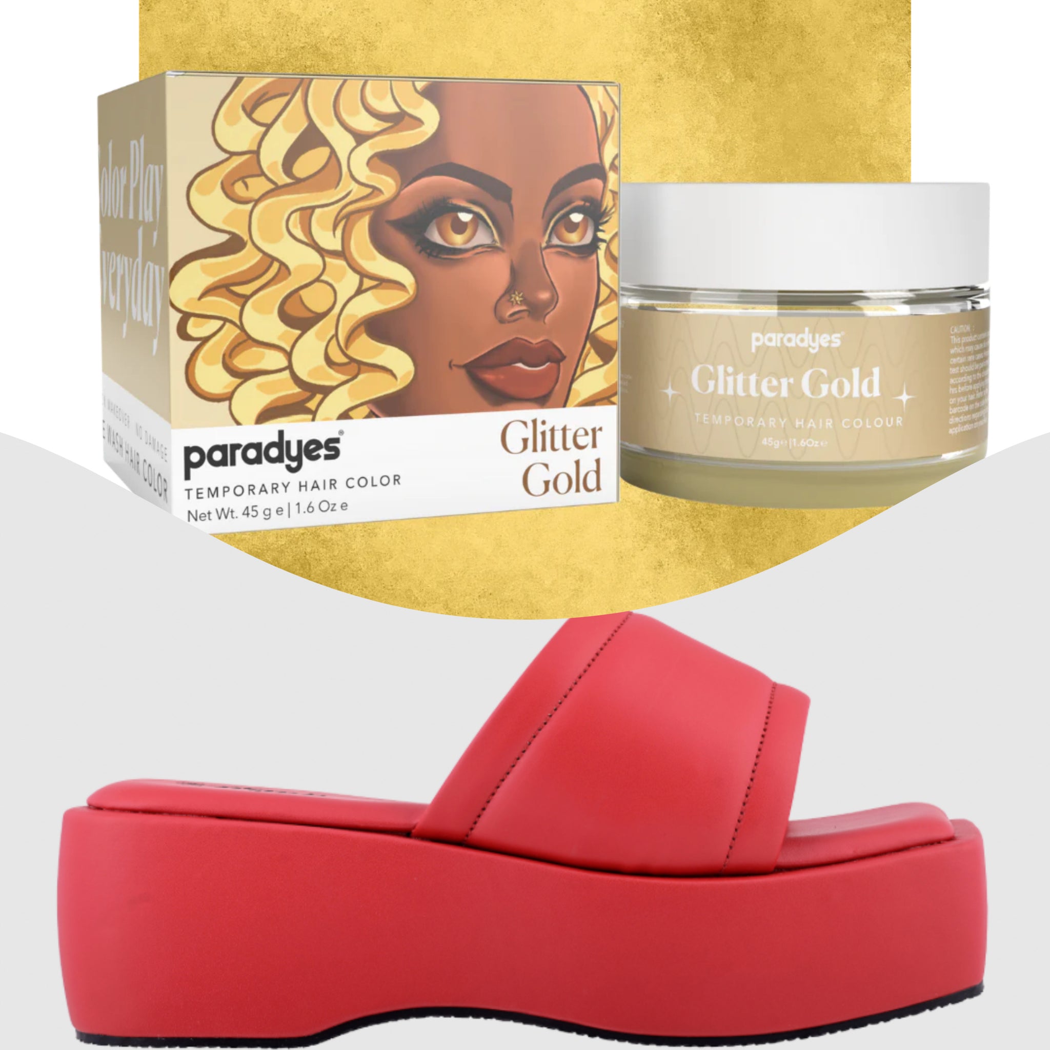 Paradyes Glitter Gold Temporary Hair Color +  Chunky Broad Strap Red platforms