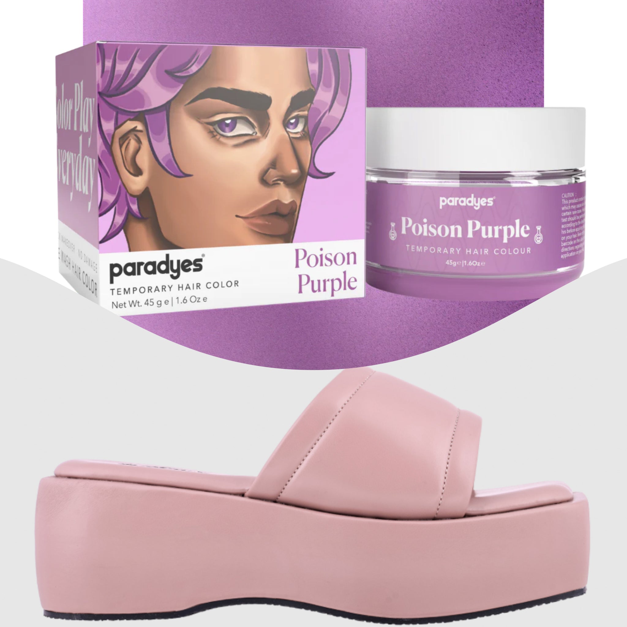 Paradyes Poison Purple  Temporary Hair Color +  Chunky Broad Strap Champagne platforms
