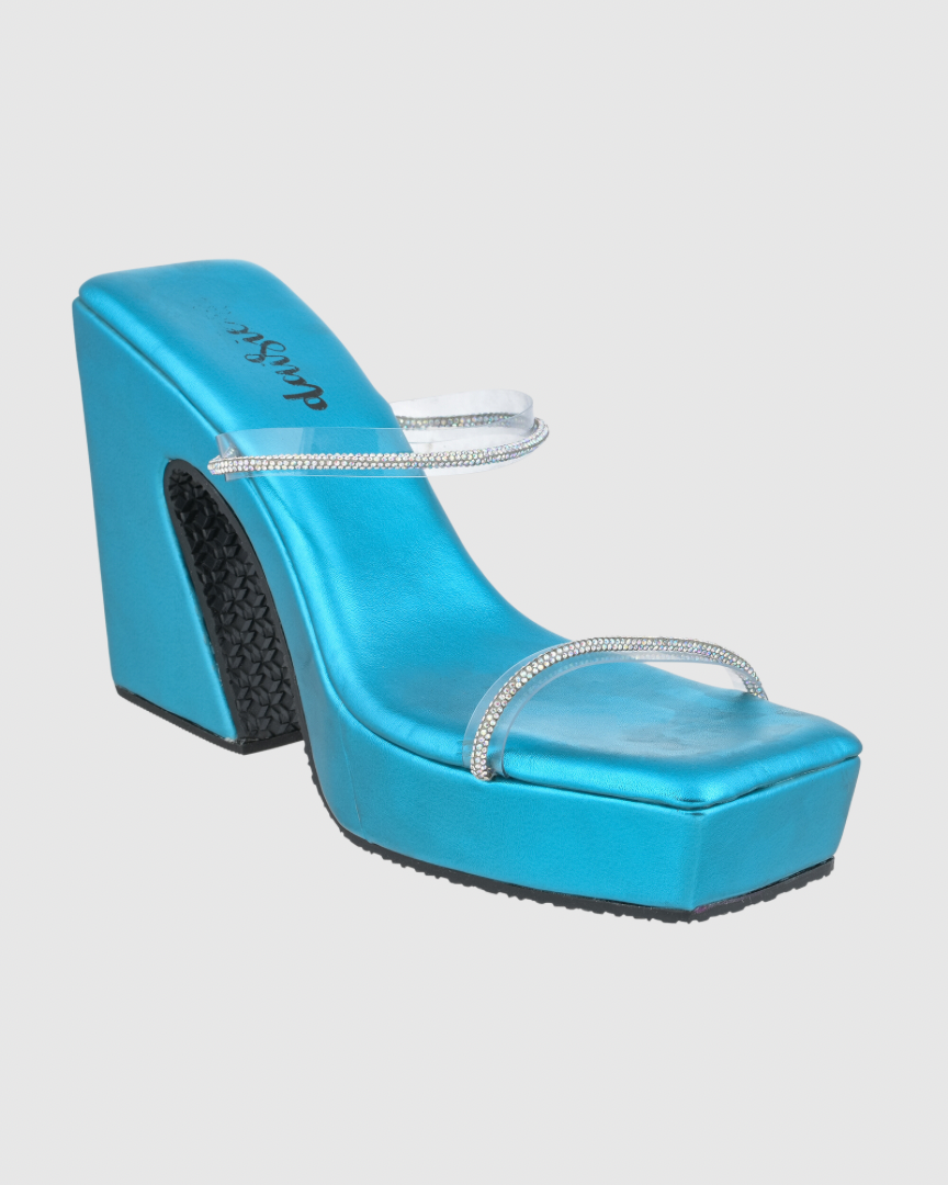 Y2K Blue Double Diamond platform heels