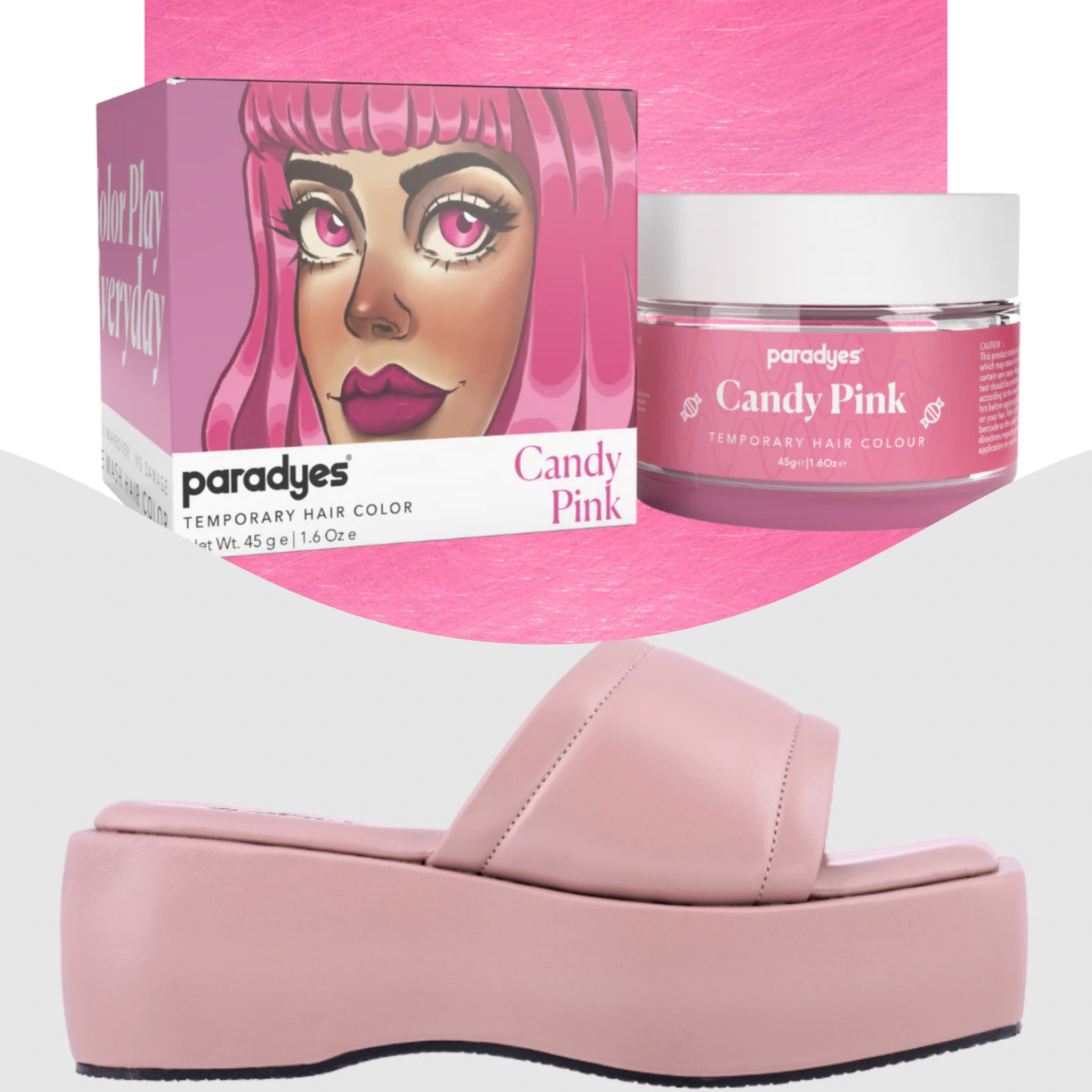 Paradyes Candy Pink Temporary Hair Color +  Chunky Broad Strap Champagne platforms