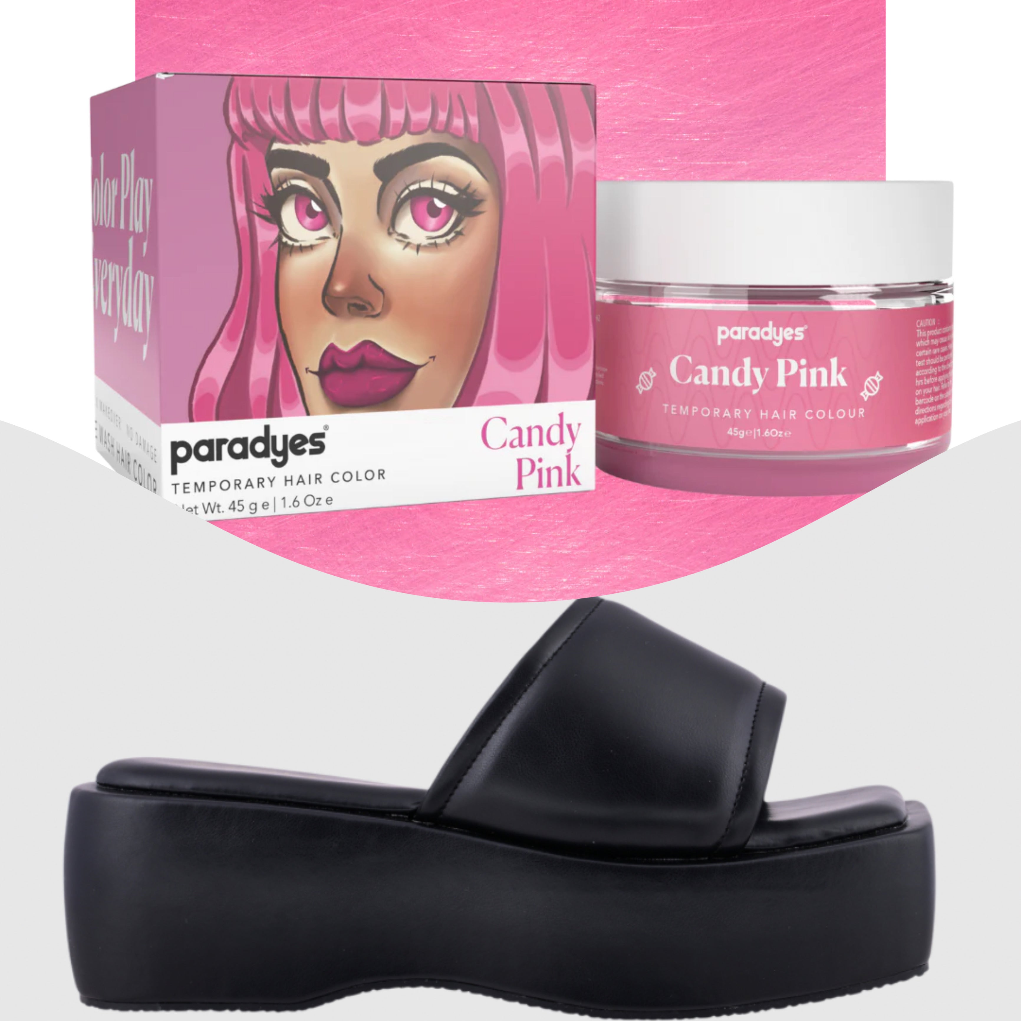 Paradyes Candy Pink Temporary Hair Color +  Chunky Broad Strap Black platforms