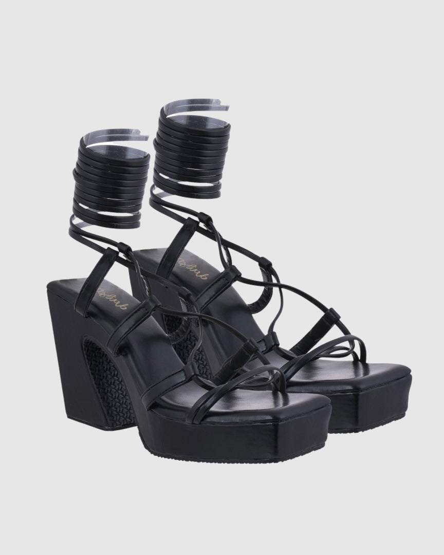 Y2K TieUps Platform Heels Black