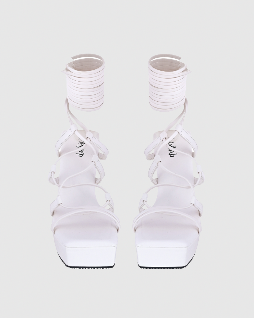 Y2K TieUps Platform Heels White