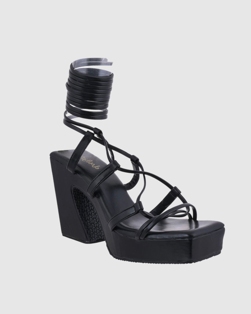 Y2K TieUps Platform Heels Black