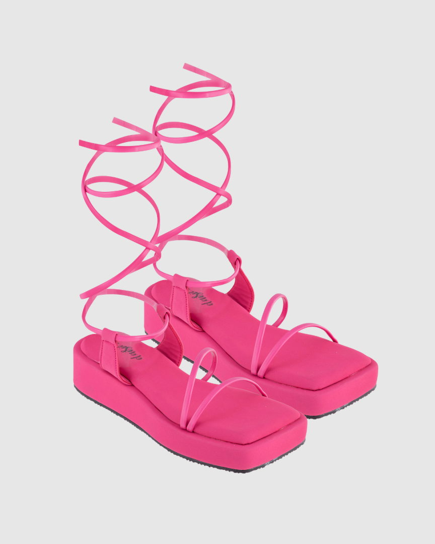 Y2K Tieup Pink Platform Flats – Daisie - Main Image