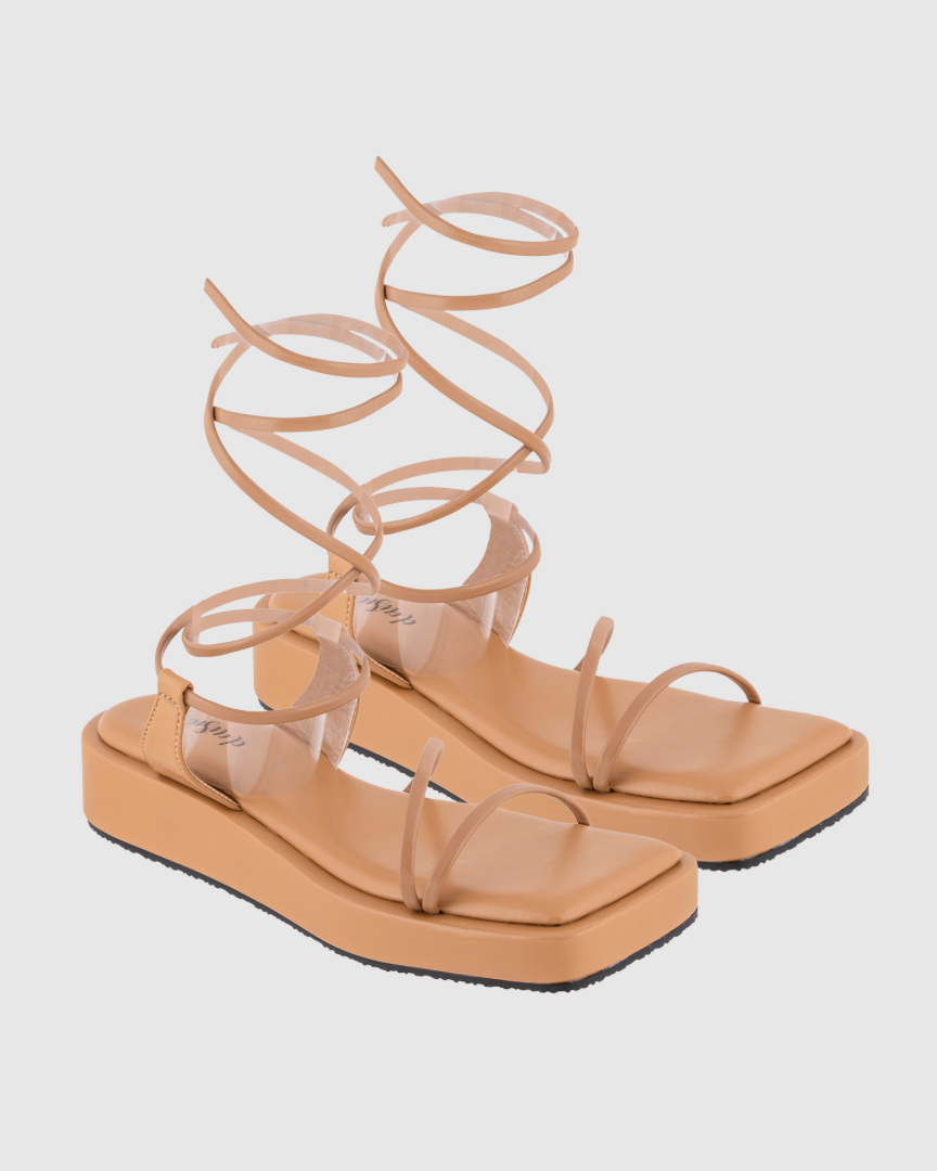 Y2K Tieup Beige Platform Flats