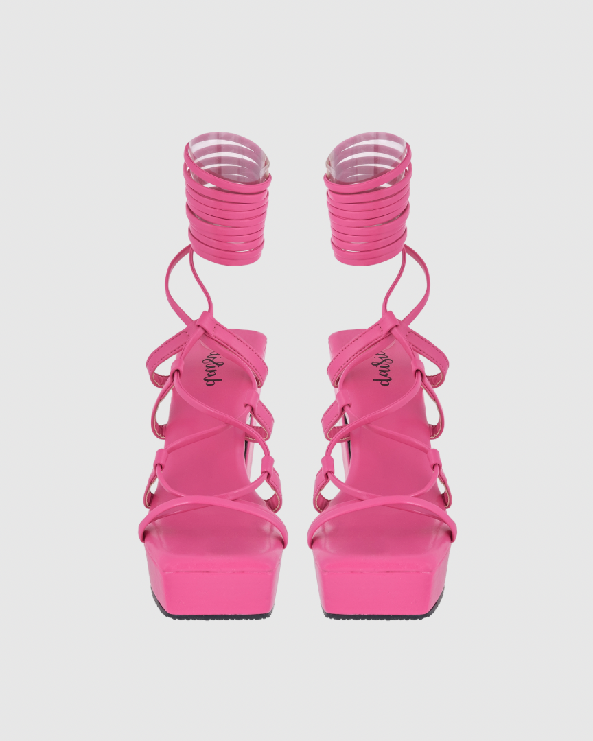 Y2K TieUps Platform Heels Pink