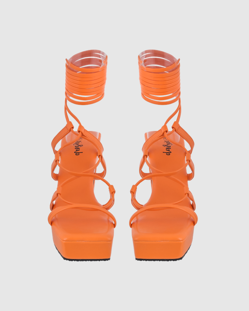 Y2K TieUps Platform Heels Orange