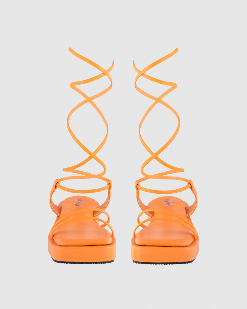 Y2K Tieup Orange Platform Flats