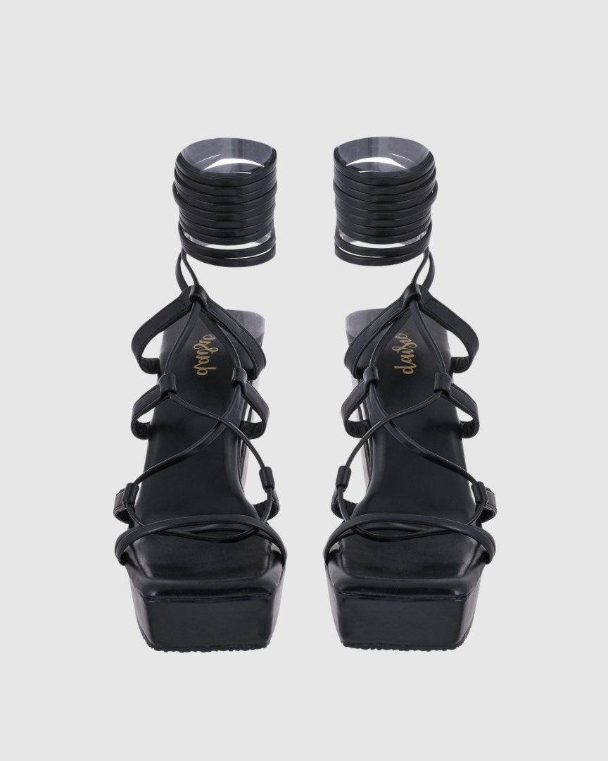 Y2K TieUps Platform Heels Black